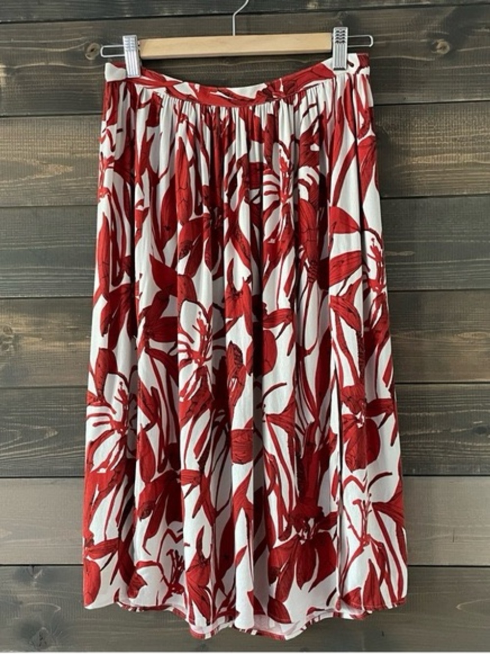 Mango Red Orange and off White Floral Midi Skirt